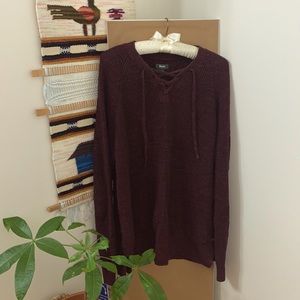 Fine Knit Red Roots Lace Up Sweater